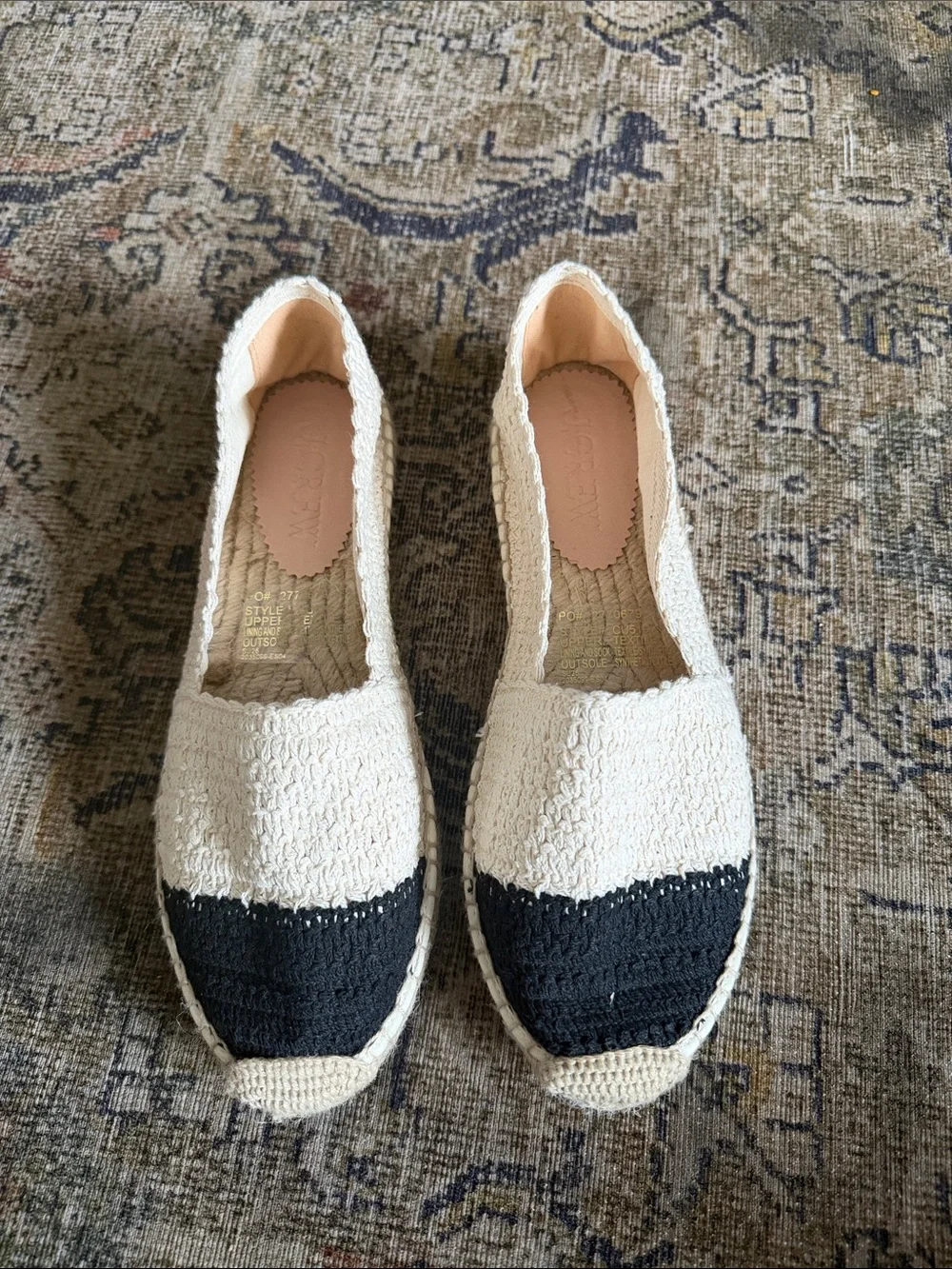 J. Crew Made-in-Spain two-tone crochet espadrilles Black Ivory Multi Sz 8 NEW